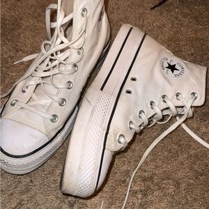 Converse White High-Top Sneakers with Black Stripe Accent